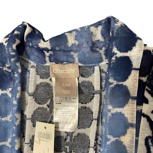 Chico’s Kimono Blue Filigree Burnout Ruana Wrap Women's Size S/M - Picture 9 of 15